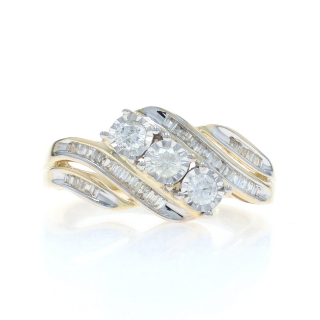 Yellow Gold Diamond Bypass Ring 10k Round Brilliant & Single .50ctw Three-Stone